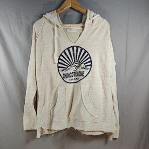 Ocean Drive Large CHINCOTEAGUE ISLAND Lightweight Distressed Hoodie Ivory Pocket